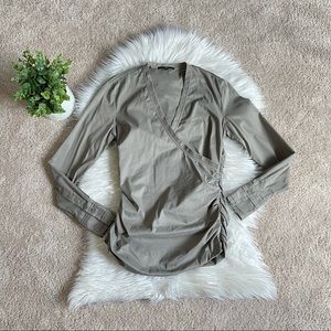 BOSS Hugo Boss Grey Faux Wrap Long Sleeve Blouses